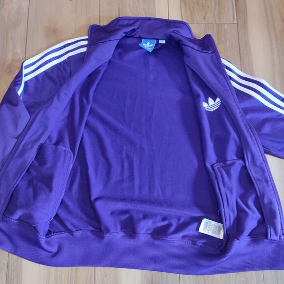 Adidas Purple Track Jacket Classic Striped Trefoil Logo Full Zip Size Small - Picture 2 of 15